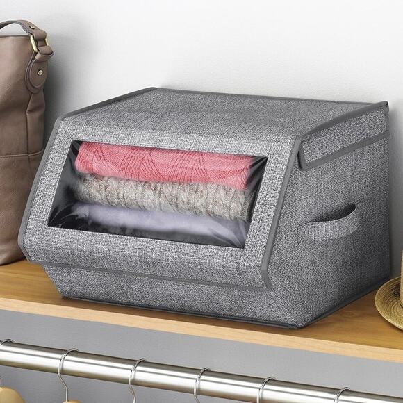 Set of 2 Stackable Window Box Closet Organizer Storage Bin with Magnetic Closure - Picture 5 of 9